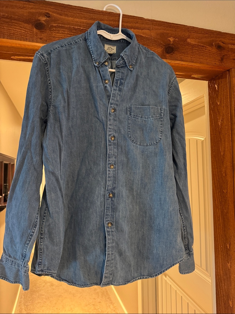 J. Crew Men's Denim Button-Down Shirt - Blue Medium